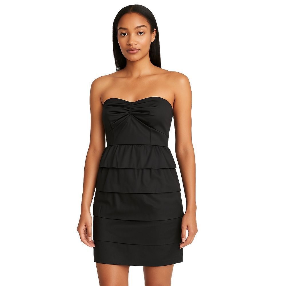 J.Crew Bryn Black Layered Gathered Bust Elegant Strapless Dress Womens 2